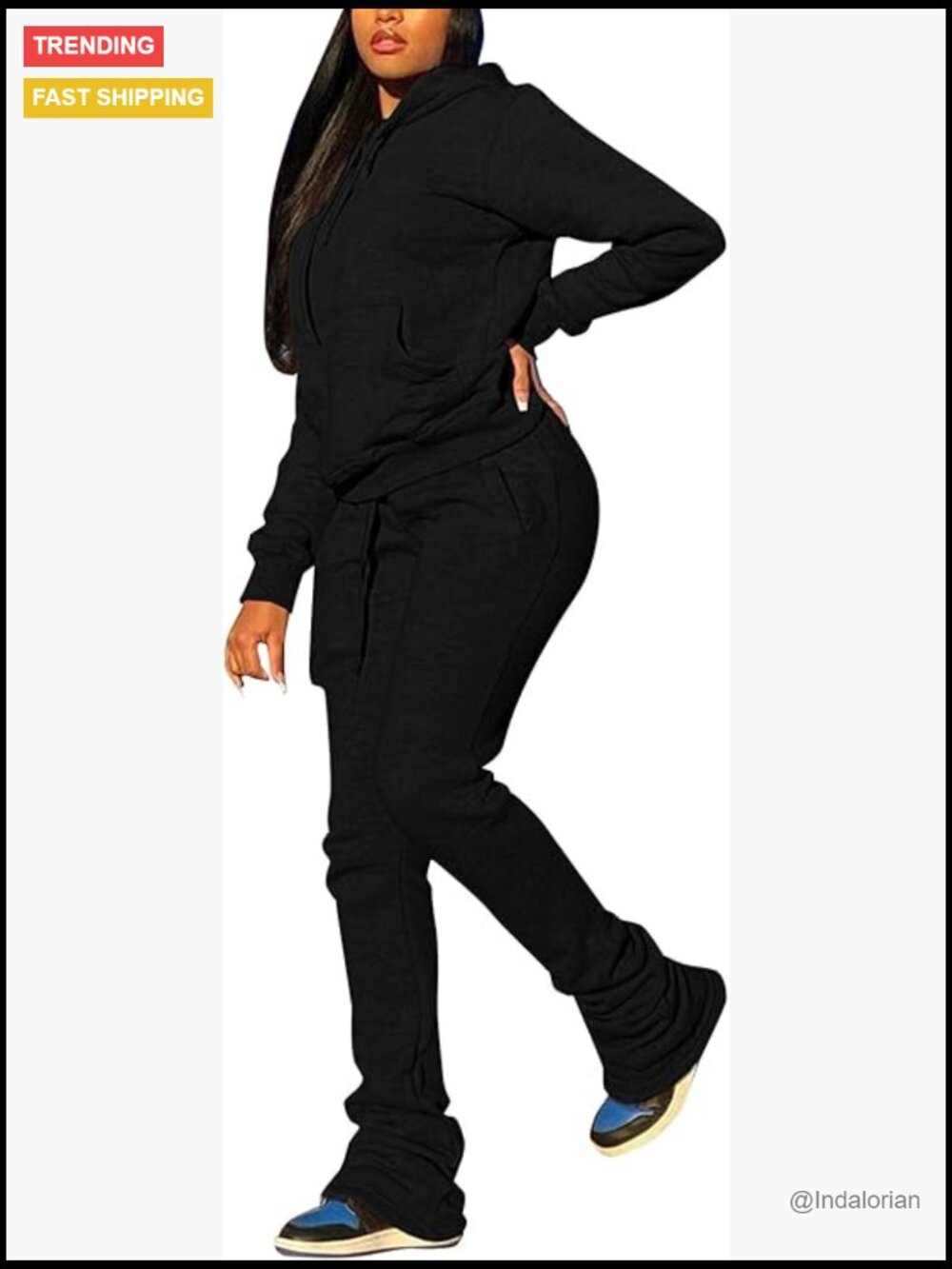 Polyester Tracksuit Set With Slim Fit Hoodie And Stacked Joggers